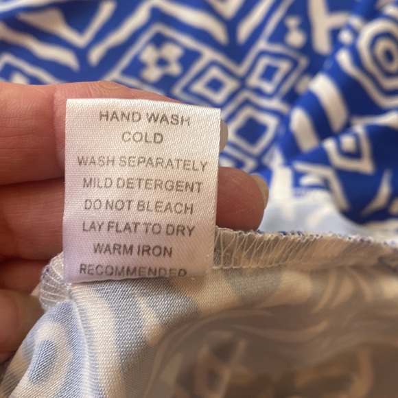 Joy Joy LIKE NEW Abstract Blue & White Mid-Sheath Dress - Sz Small - Picture 13 of 14